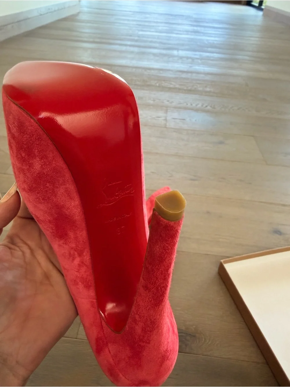 Christian Louboutin Red Suede Platform Pumps with High Stiletto Heel